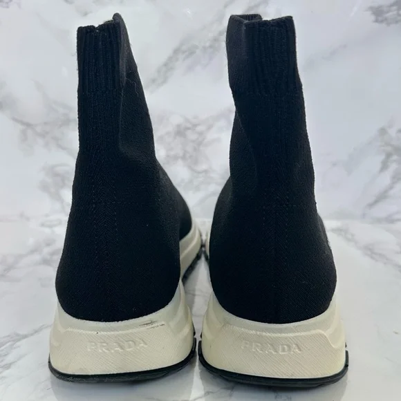 Prada Black Knit High-Top Sneakers - Picture 5 of 16
